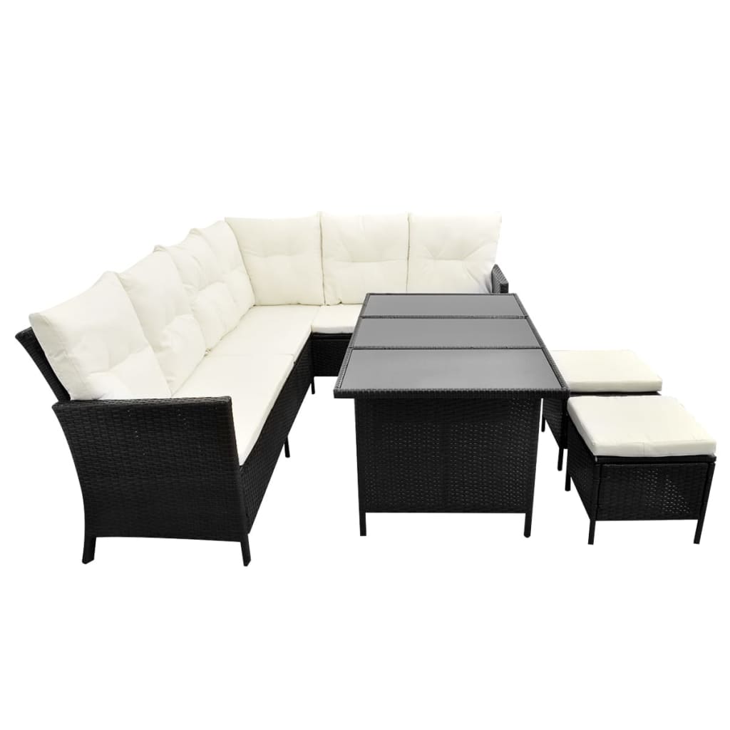 Set Divani da Giardino 4 pz con Cuscini in Polyrattan Nero | homemem39