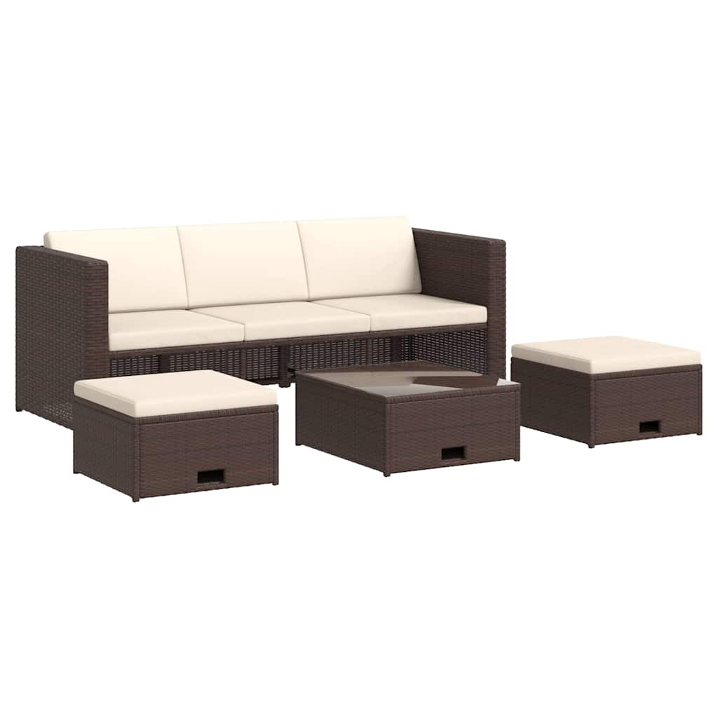 Set Divani da Giardino 4 pz con Cuscini in Polyrattan Marrone