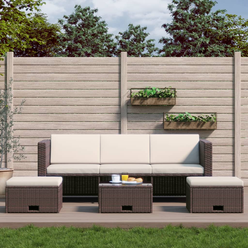 Set Divani da Giardino 4 pz con Cuscini in Polyrattan Marrone | homemem39