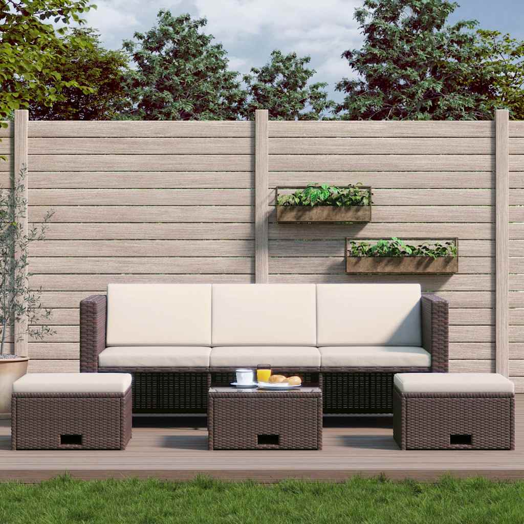 Set Divani da Giardino 4 pz con Cuscini in Polyrattan Marrone
