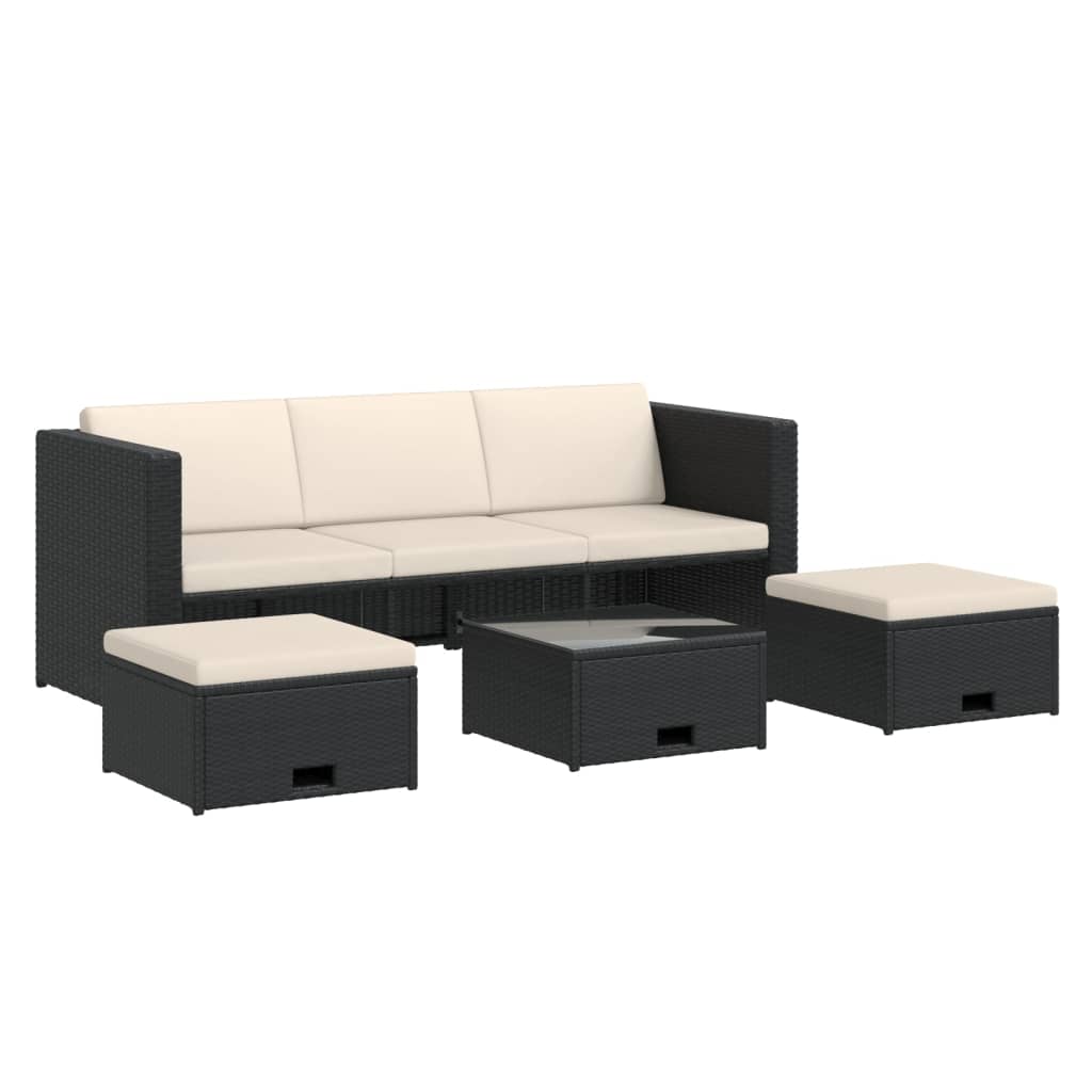 Set Divani da Giardino 4 pz con Cuscini in Polyrattan Nero - homemem39