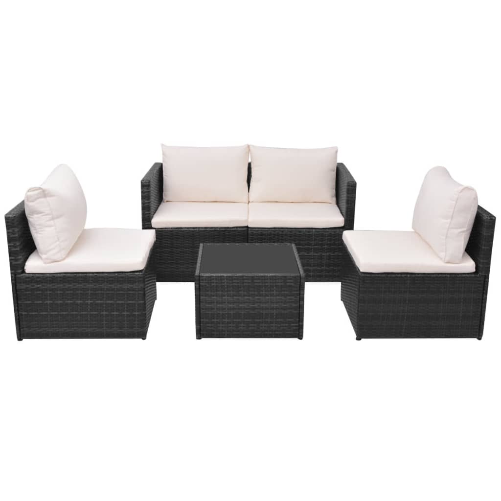 Set Divani da Giardino 5 pz con Cuscini in Polyrattan Nero | homemem39