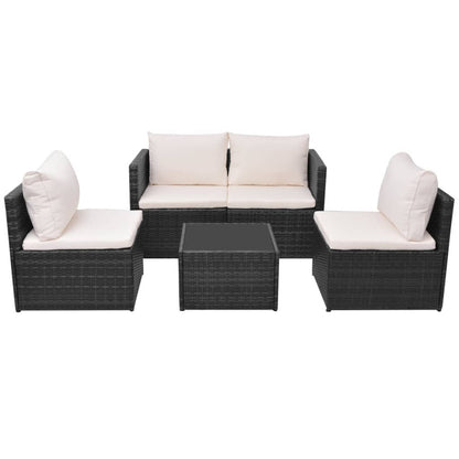 Set Divani da Giardino 5 pz con Cuscini in Polyrattan Nero | homemem39
