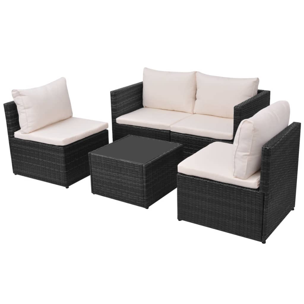 Set Divani da Giardino 5 pz con Cuscini in Polyrattan Nero | homemem39