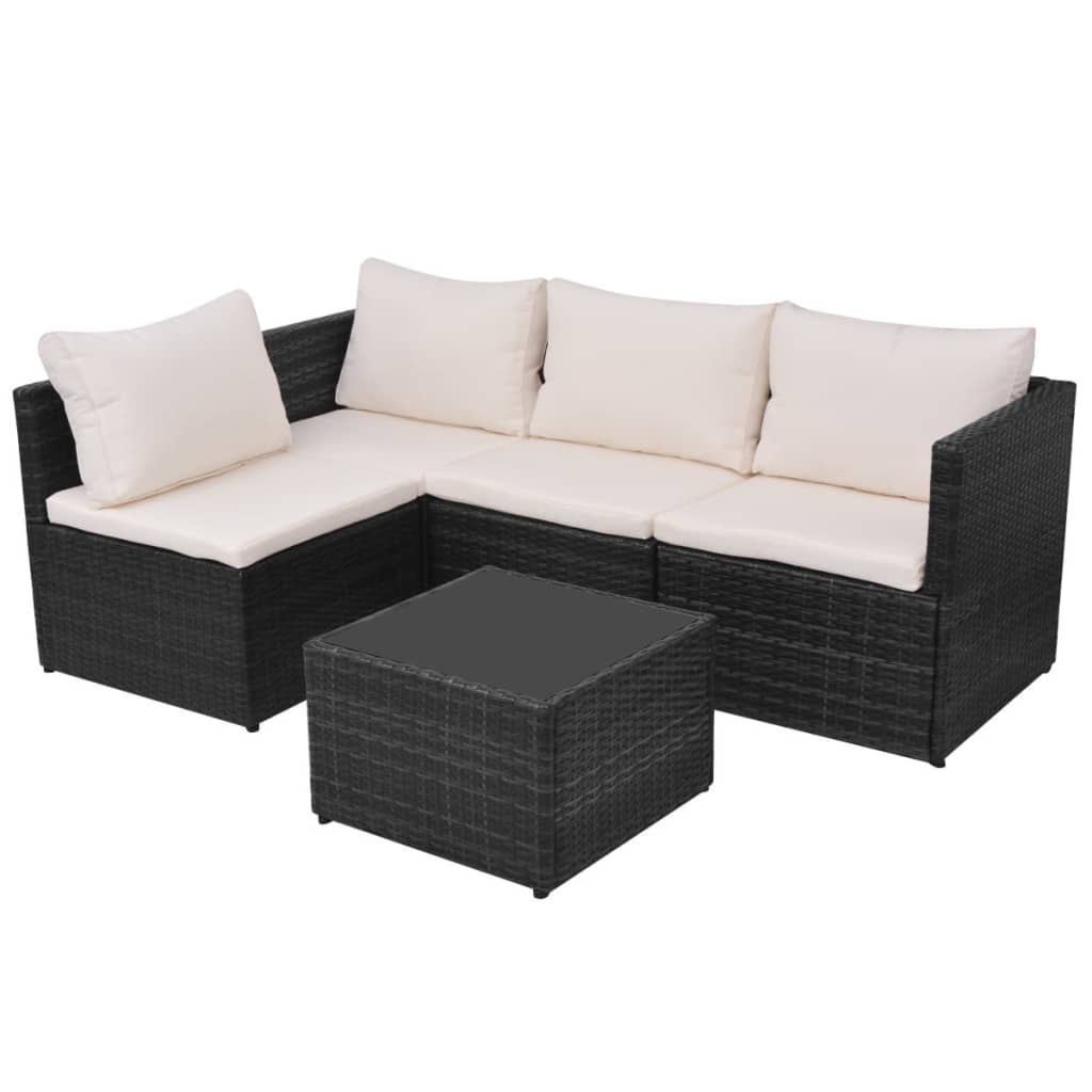 Set Divani da Giardino 5 pz con Cuscini in Polyrattan Nero | homemem39