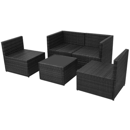Set Divani da Giardino 5 pz con Cuscini in Polyrattan Nero | homemem39