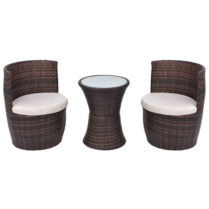 Set da Bistrot 3 pz con Cuscini in Polyrattan Marrone