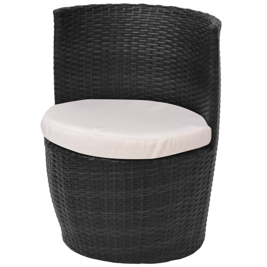 Set da Bistrot 3 pz con Cuscini in Polyrattan Nero | homemem39