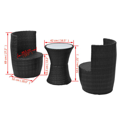 Set da Bistrot 3 pz con Cuscini in Polyrattan Nero | homemem39
