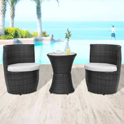 Set da Bistrot 3 pz con Cuscini in Polyrattan Nero