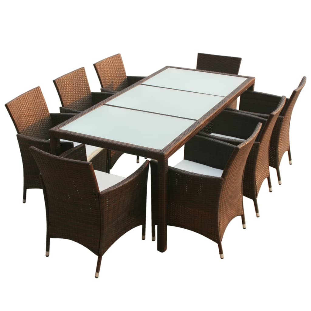 Set da Pranzo da Giardino 9 pz con Cuscini Polyrattan Marrone | homemem39