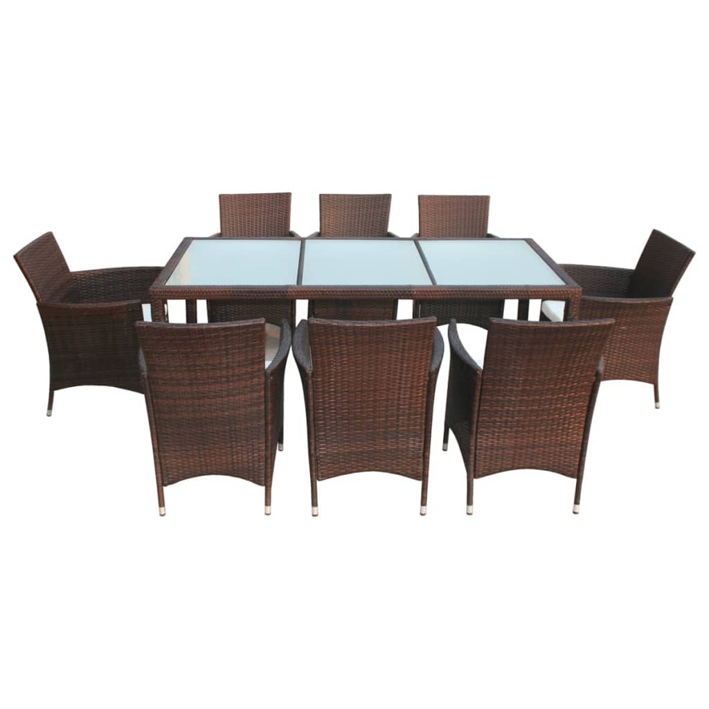 Set da Pranzo da Giardino 9 pz con Cuscini Polyrattan Marrone | homemem39