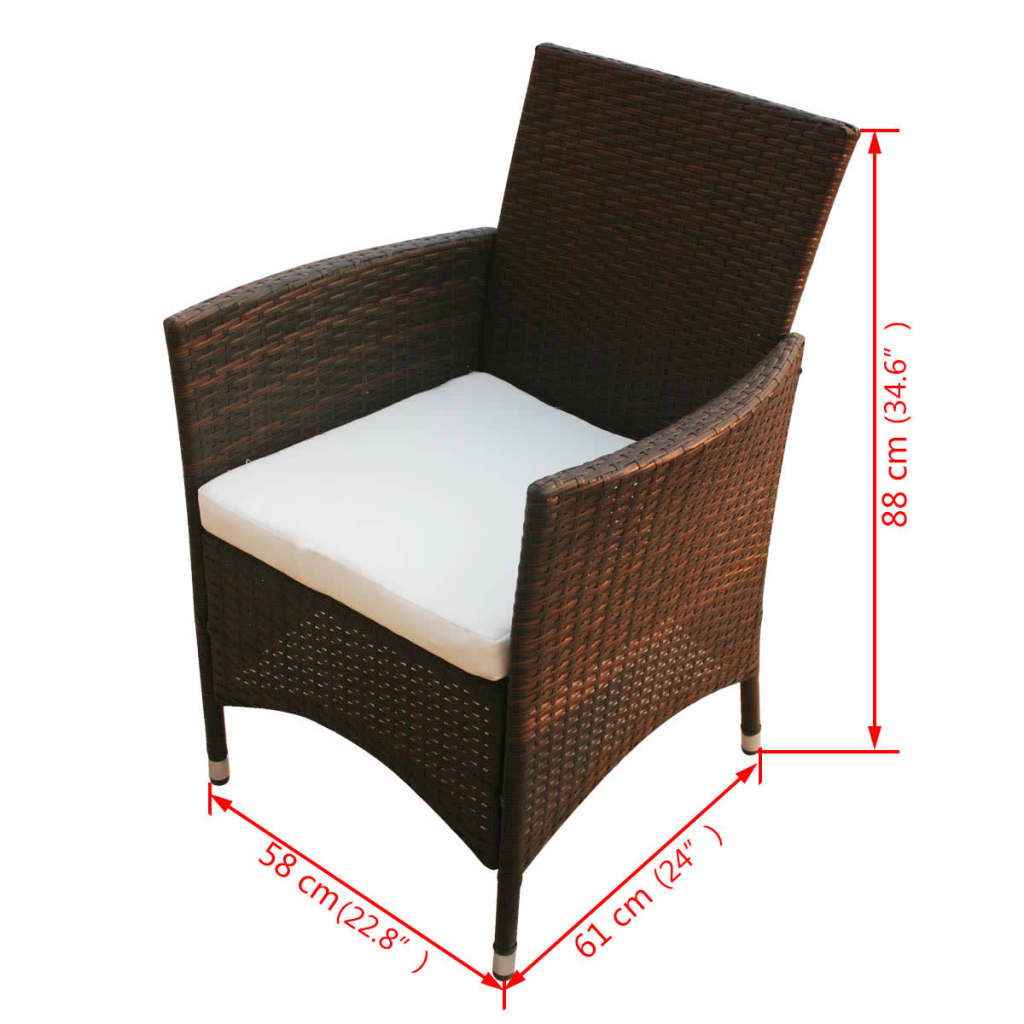 Set da Pranzo da Giardino 9 pz con Cuscini Polyrattan Marrone | homemem39