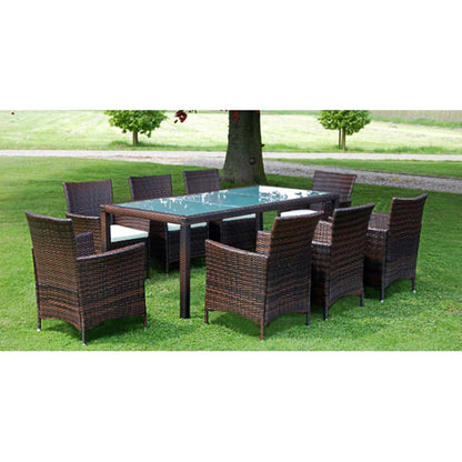 Set da Pranzo da Giardino 9 pz con Cuscini Polyrattan Marrone | homemem39