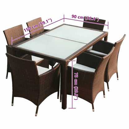 Set da Pranzo da Giardino 7 pz con Cuscini Polyrattan Marrone - homemem39