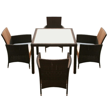 Set da Pranzo da Giardino 5 pz con Cuscini Polyrattan Marrone - homemem39