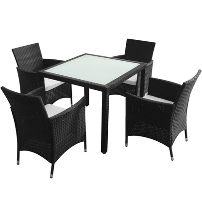 Set da Pranzo da Giardino 5 pz con Cuscini in Polyrattan Nero - homemem39