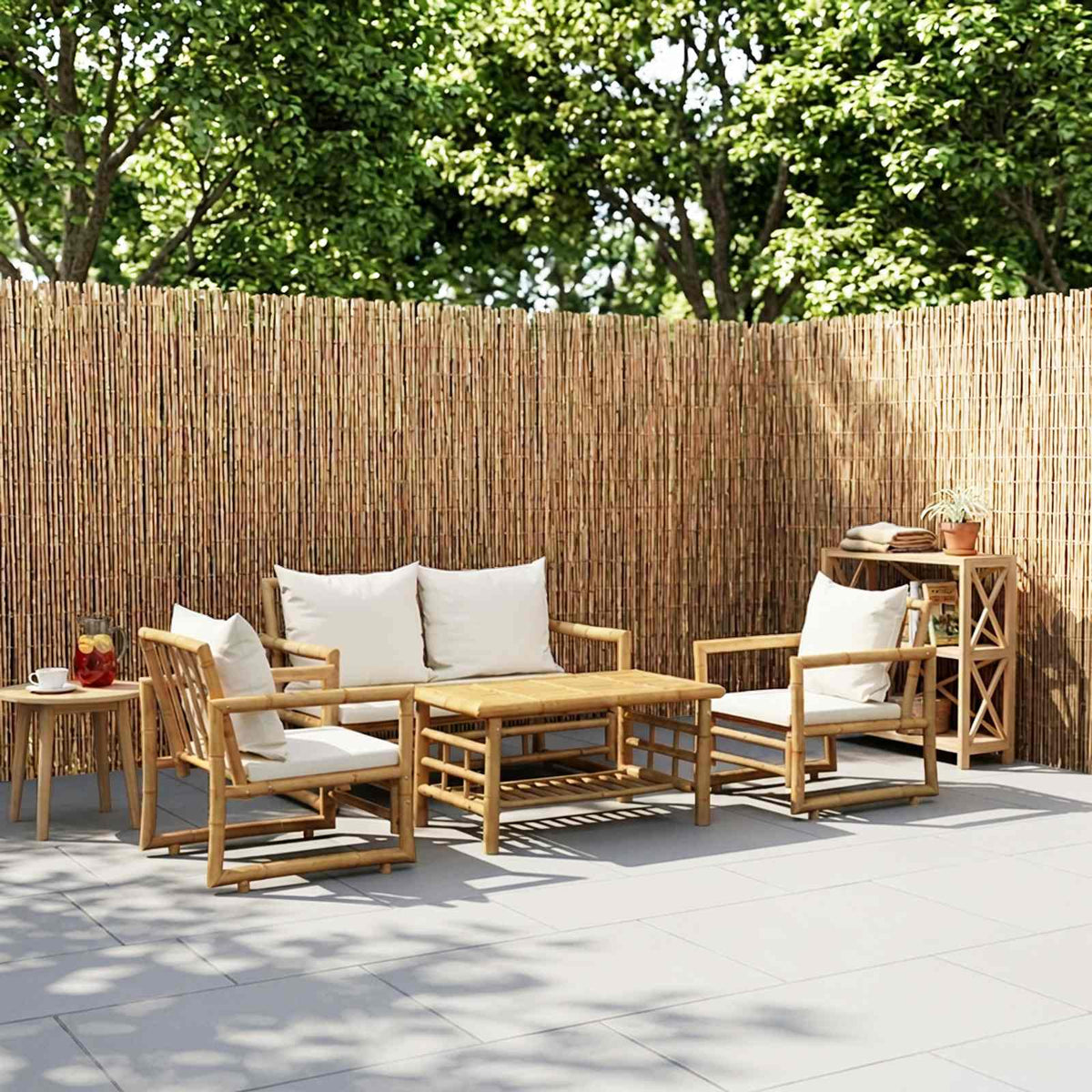 Set Divani da Giardino 4 pz con Cuscini in Bambù