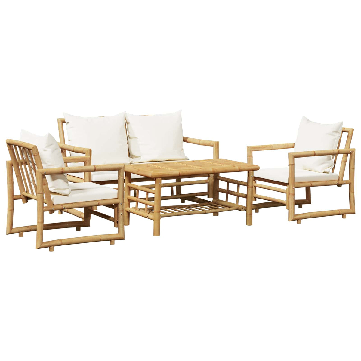 Set Divani da Giardino 4 pz con Cuscini in Bambù