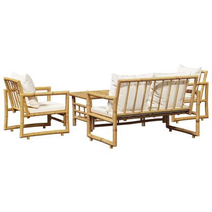 Set Divani da Giardino 4 pz con Cuscini in Bambù