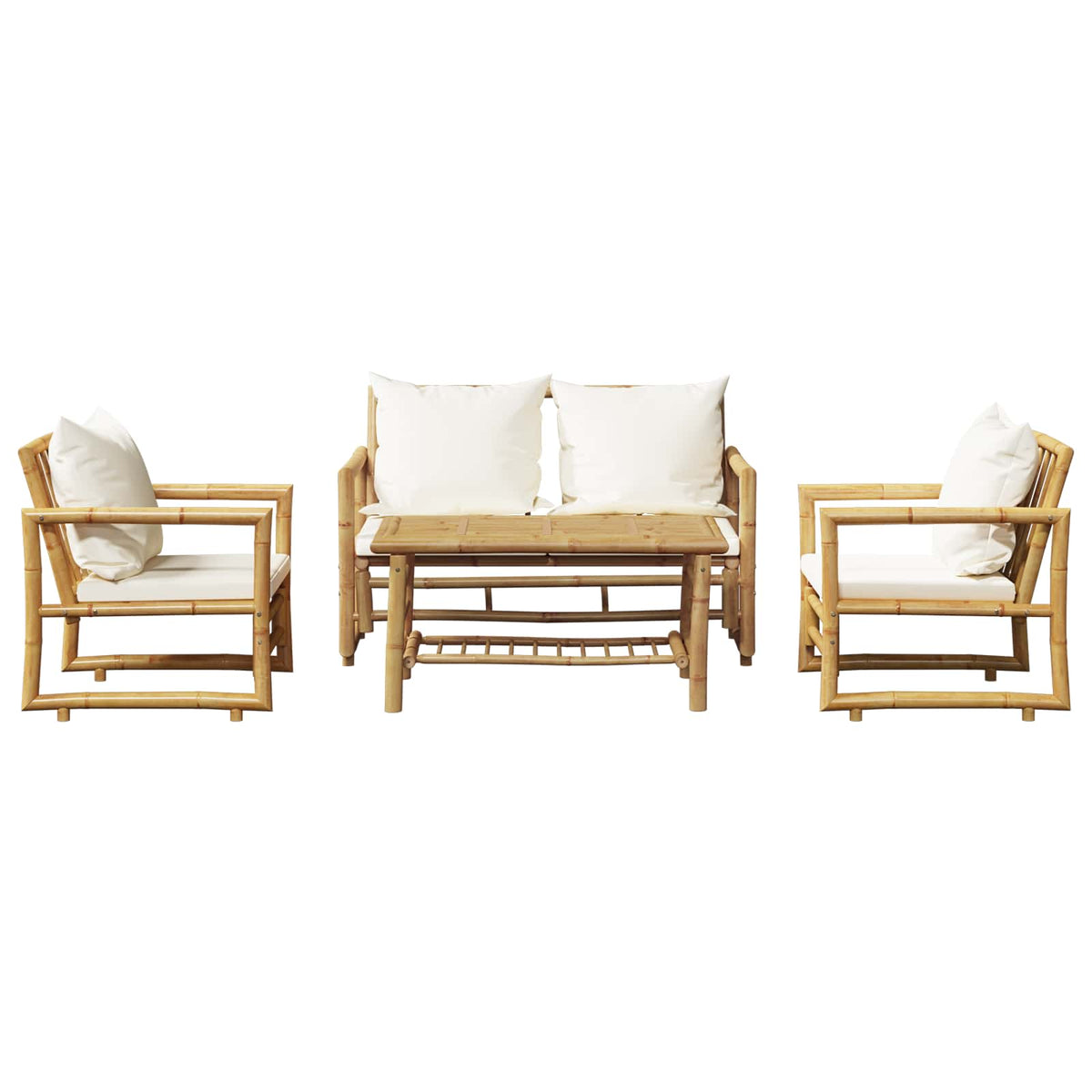 Set Divani da Giardino 4 pz con Cuscini in Bambù