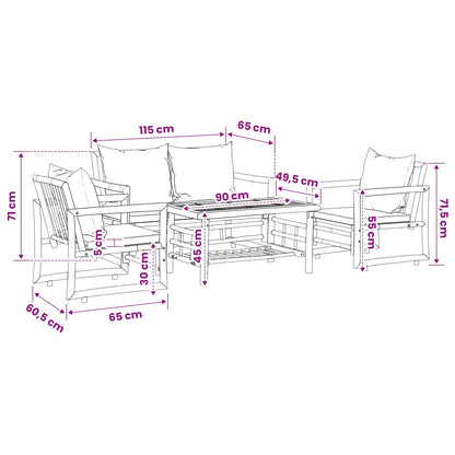 Set Divani da Giardino 4 pz con Cuscini in Bambù
