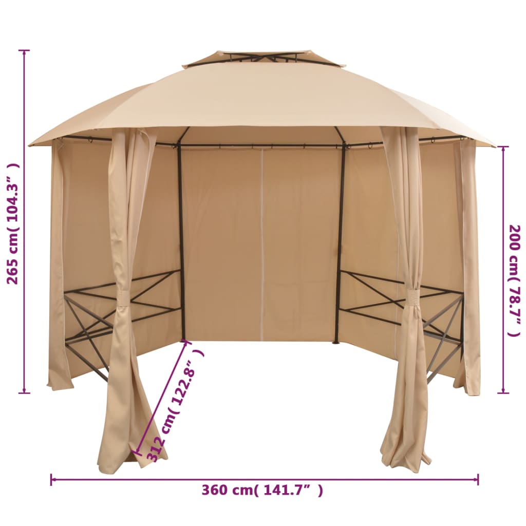 Gazebo Padiglione da Giardino con Tende Esagonale 360x265 cm - homemem39