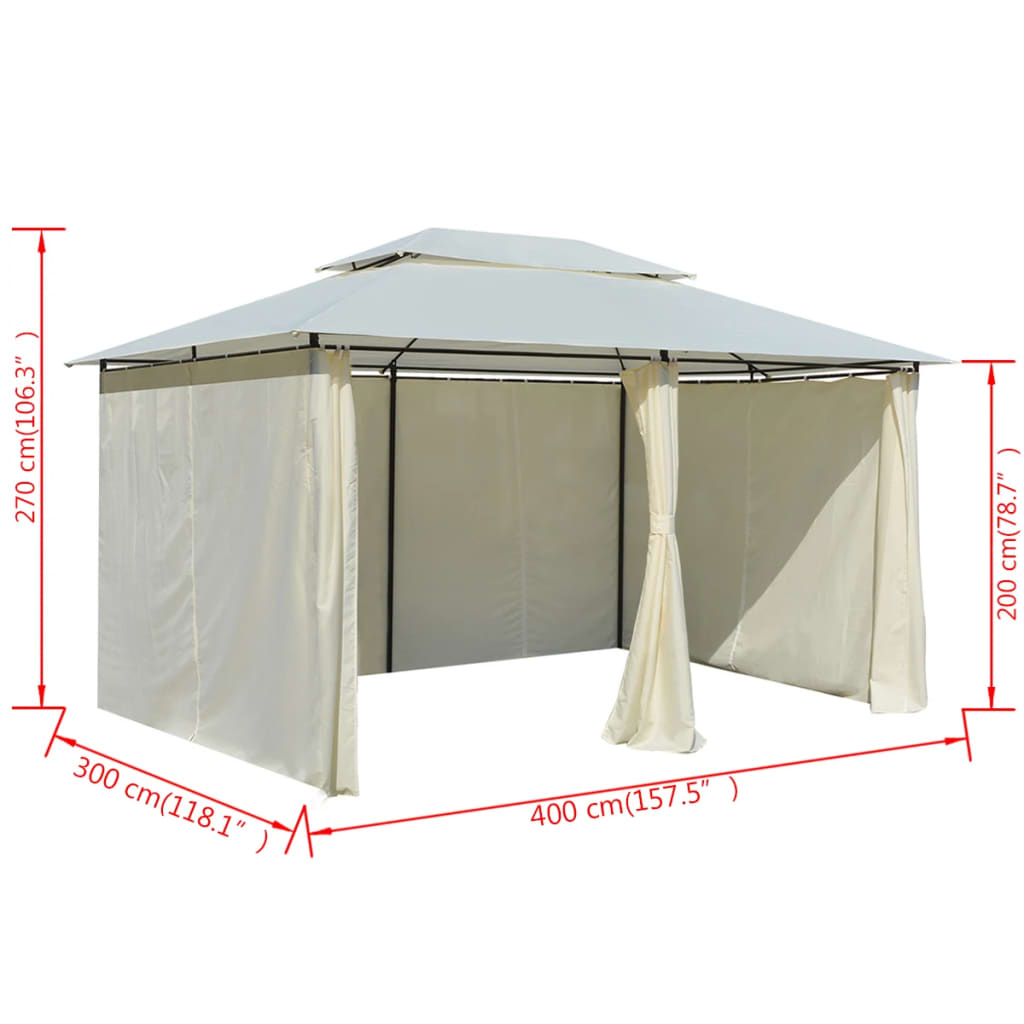 Gazebo da Giardino con Tende 4x3 m Bianco - homemem39
