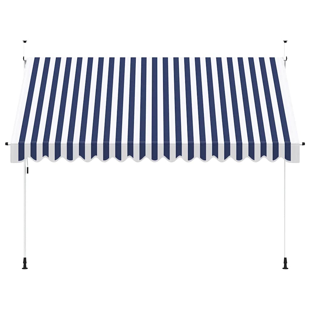 Tenda da Sole Retrattile Manuale 350 cm a Strisce Blu e Bianche