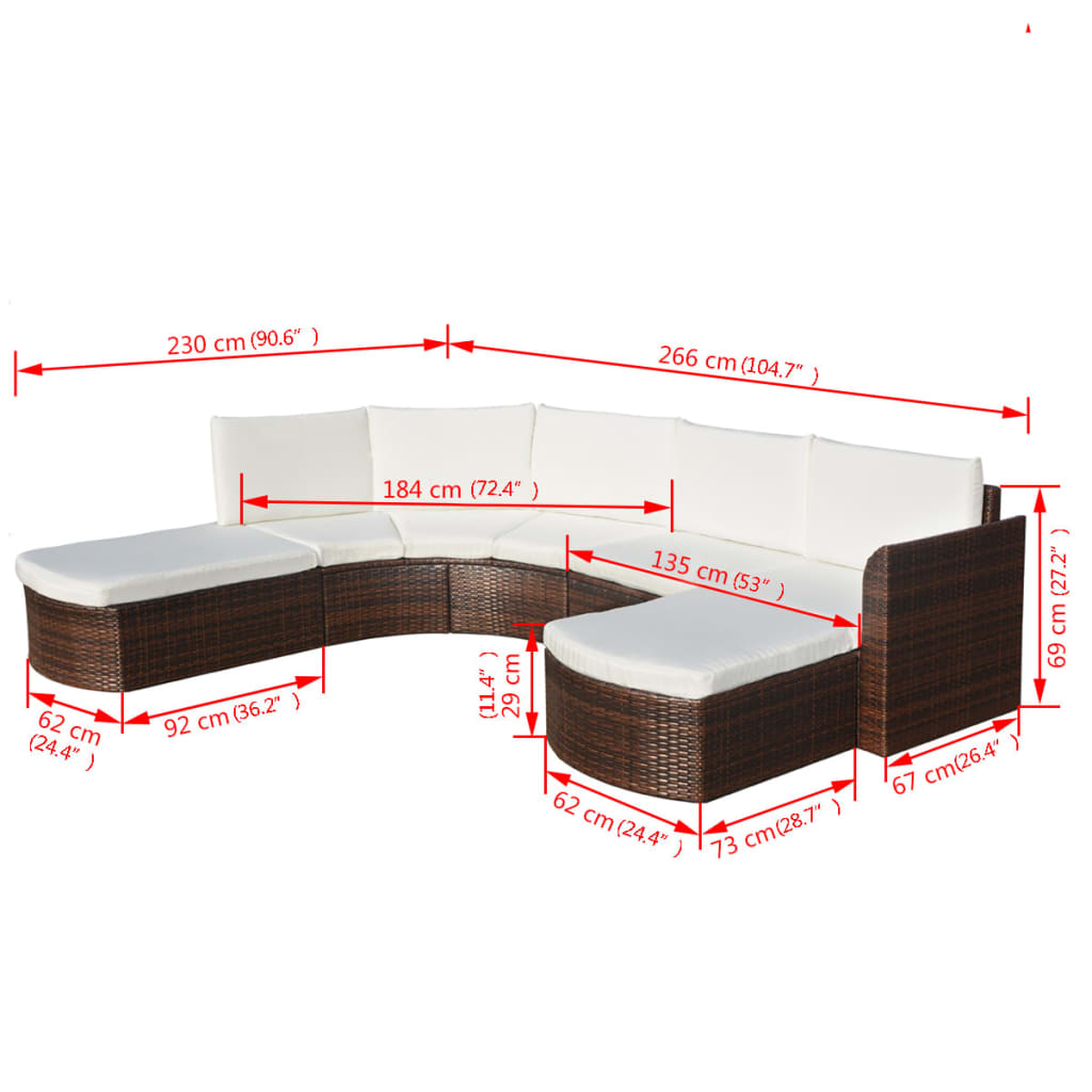 Set Divani da Giardino 4 pz con Cuscini in Polyrattan Marrone