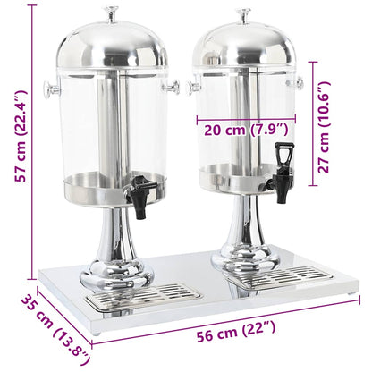 Doppio Distributore di Succhi di Frutta e Bibite Acciaio Inossidabile 2 x 8 L