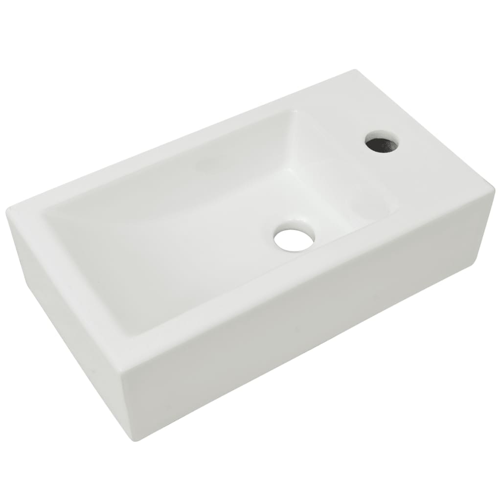 Lavandino con Foro Rubinetto Rettangolare Ceramica 46x25,5x12cm - homemem39