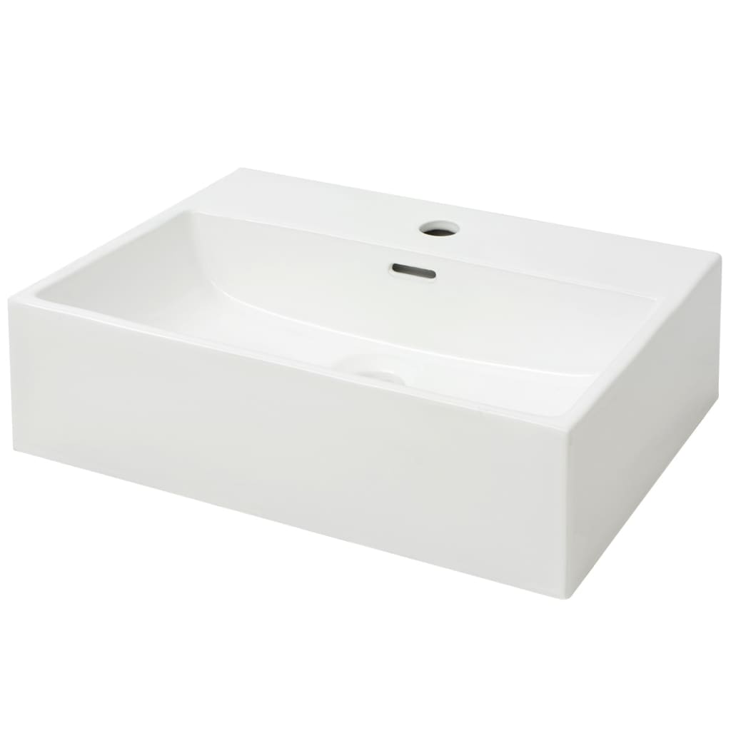Lavandino con Foro Rubinetto in Ceramica Bianca 51,5x38,5x15 cm - homemem39