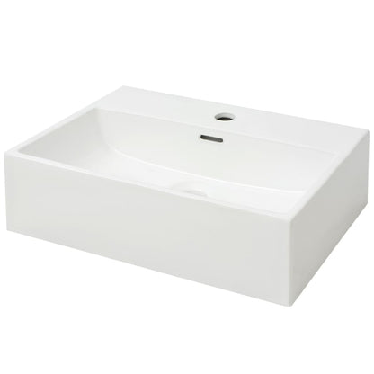 Lavandino con Foro Rubinetto in Ceramica Bianca 51,5x38,5x15 cm - homemem39