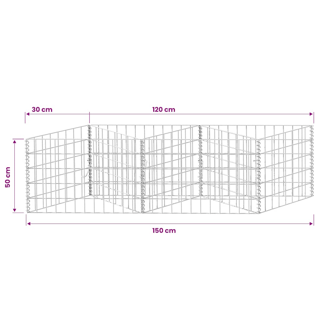Gabbione in Rete in Acciaio Zincato 120x30x50 cm | homemem39