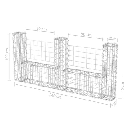 Gabbione in Rete ad U in Acciaio Zincato 240x20x100 cm | homemem39