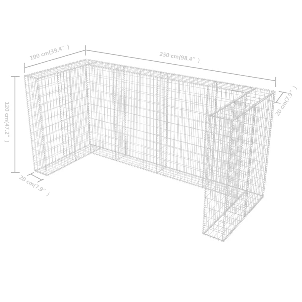 Gabbione in Rete in Acciaio per 3 Cassonetti 250x100x120 cm