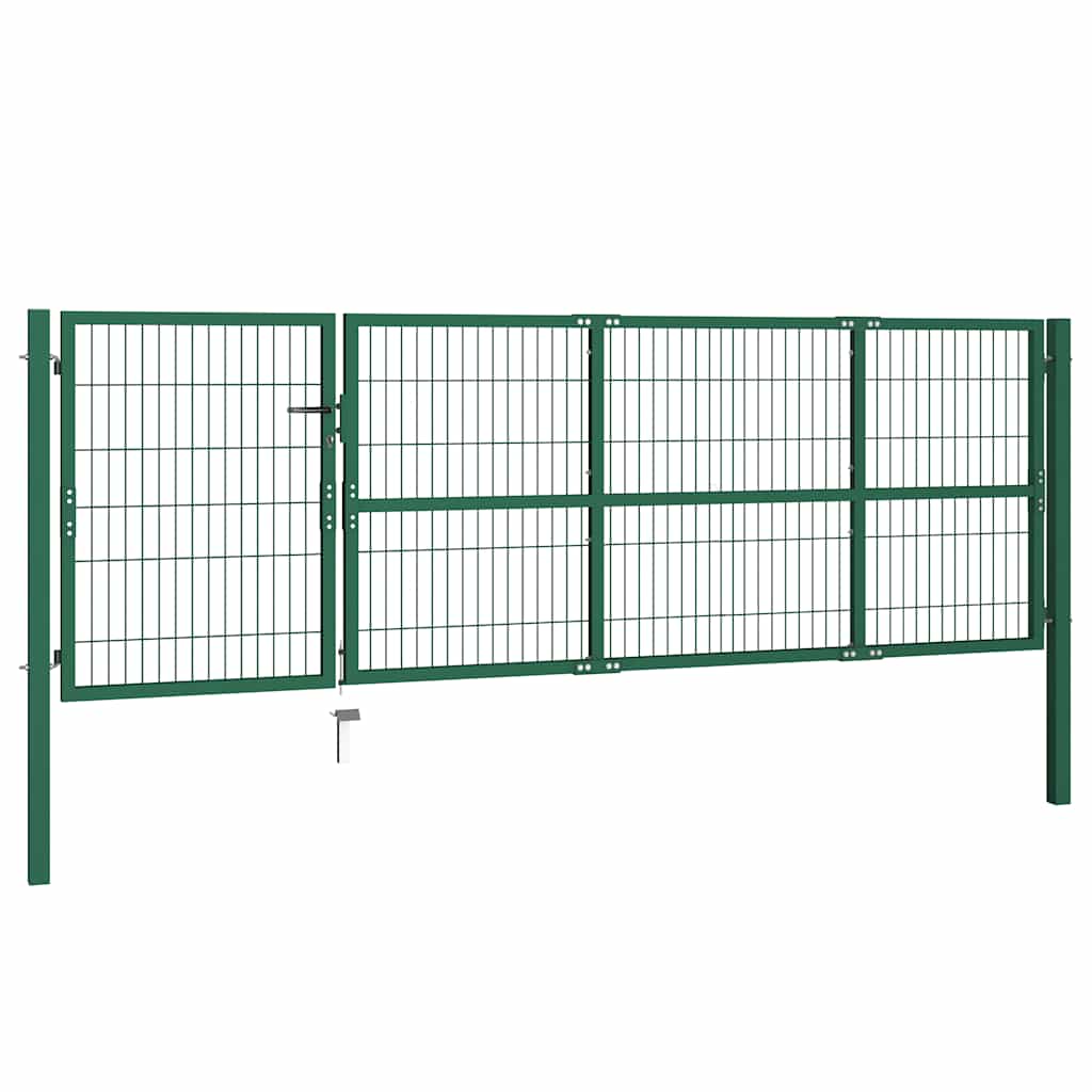 Cancello per Recinzione da Giardino con Pali 350x100 cm in Acciaio Verde | homemem39
