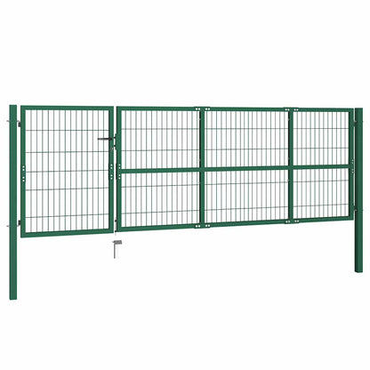 Cancello per Recinzione da Giardino con Pali 350x100 cm in Acciaio Verde | homemem39