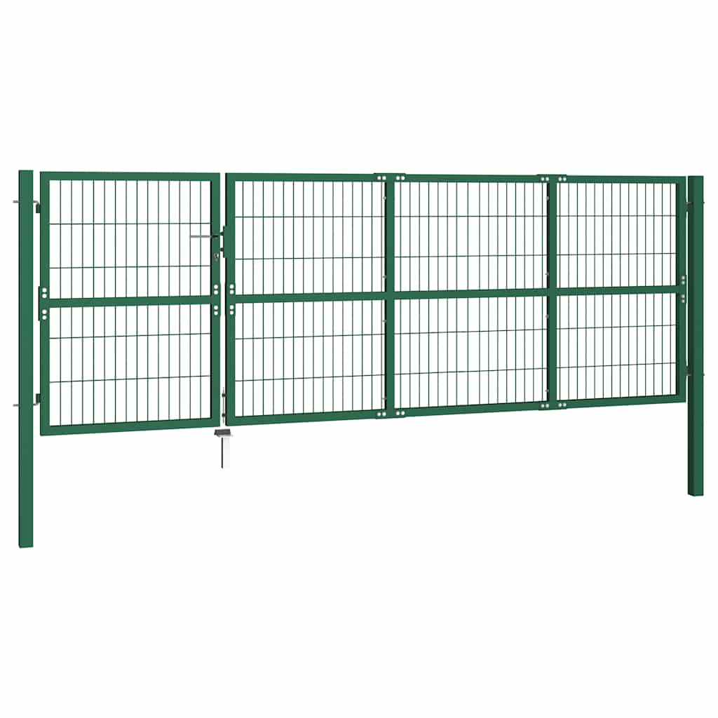 Cancello per Recinzione da Giardino con Pali 350x120 cm in Acciaio Verde | homemem39