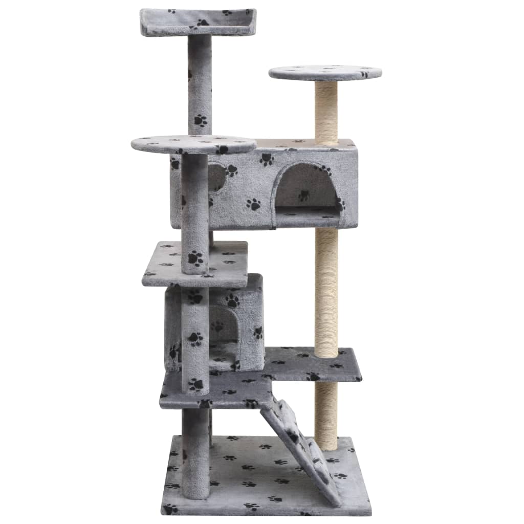 Albero per Gatti Tiragraffi in Sisal 125 cm Zampe Stampate Grigio | homemem39