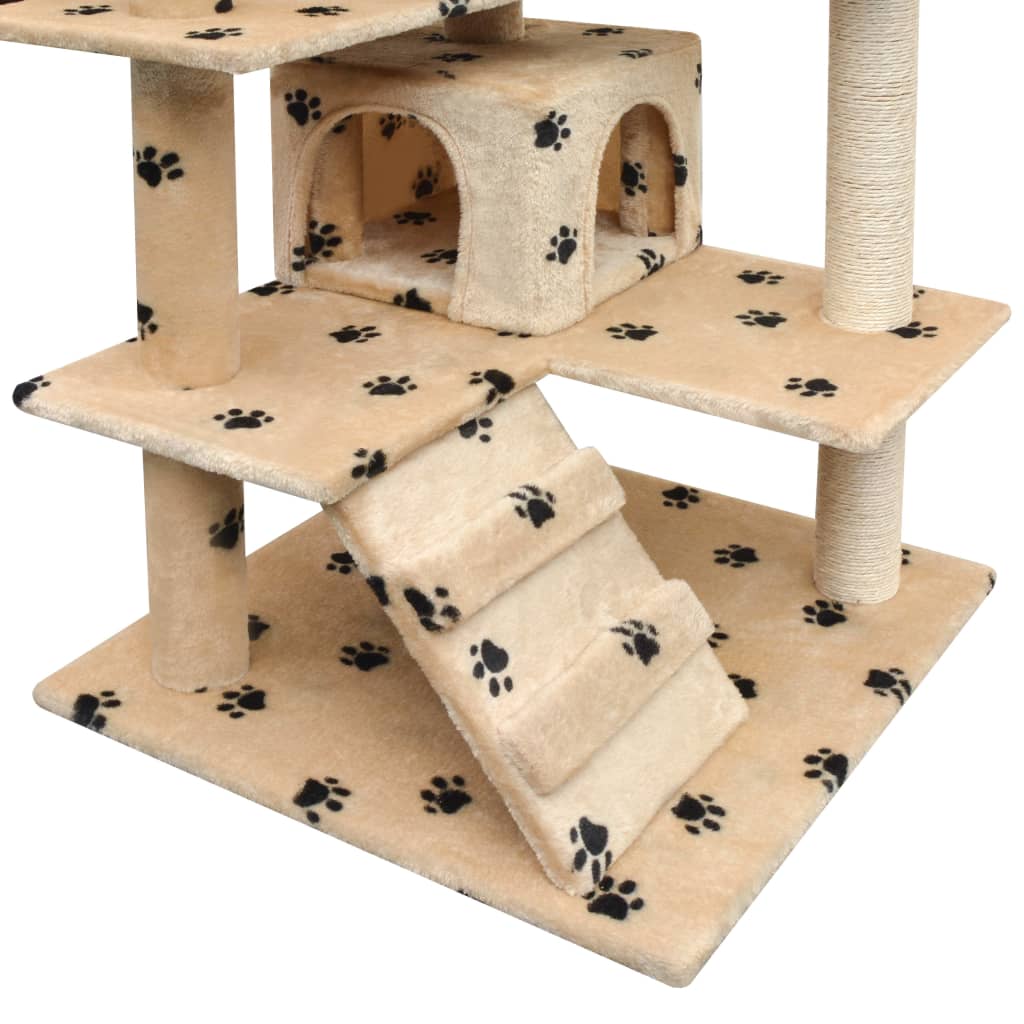 Albero per Gatti Tiragraffi Sisal 125 cm Zampe Stampate Beige | homemem39