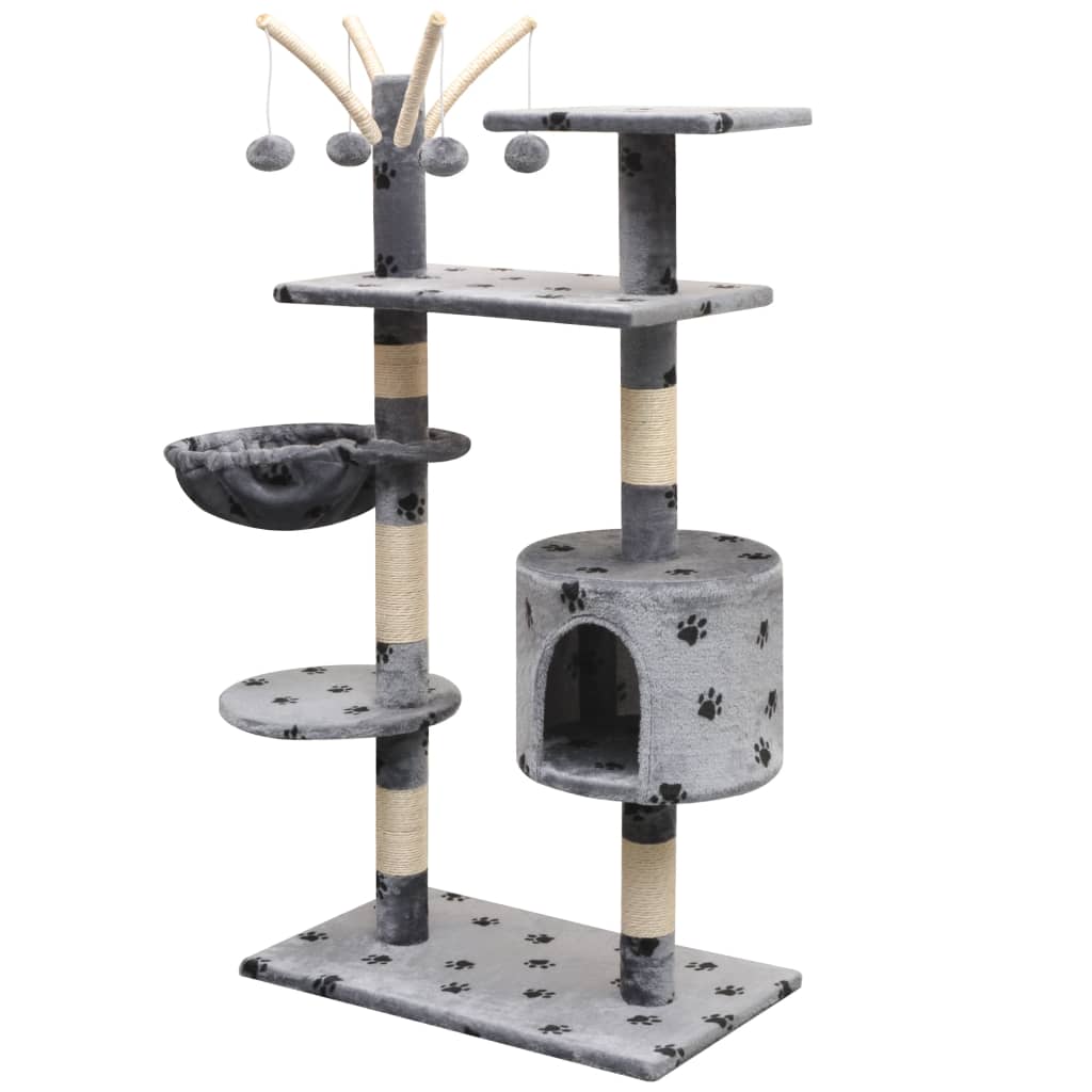 Albero per Gatti Tiragraffi Sisal 125 cm Zampe Stampate Grigio | homemem39