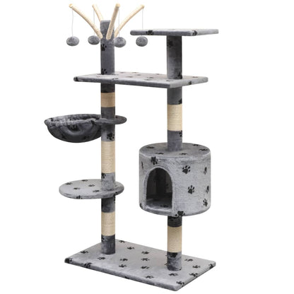 Albero per Gatti Tiragraffi Sisal 125 cm Zampe Stampate Grigio | homemem39