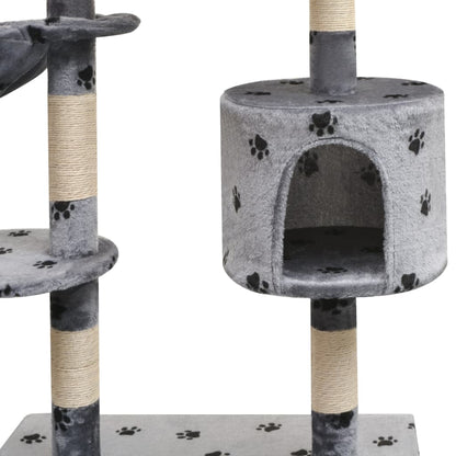 Albero per Gatti Tiragraffi Sisal 125 cm Zampe Stampate Grigio | homemem39