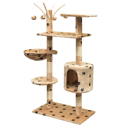 Albero per Gatti Tiragraffi Sisal 125 cm Zampe Stampate Beige | homemem39