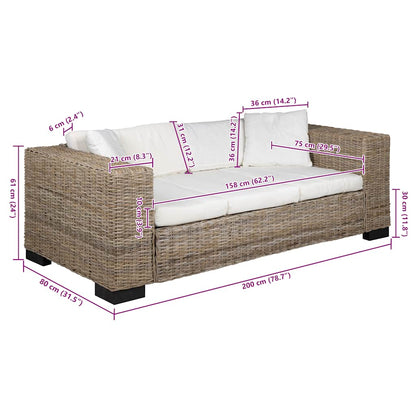 Divano a 3 Posti 8 pz in Rattan Naturale