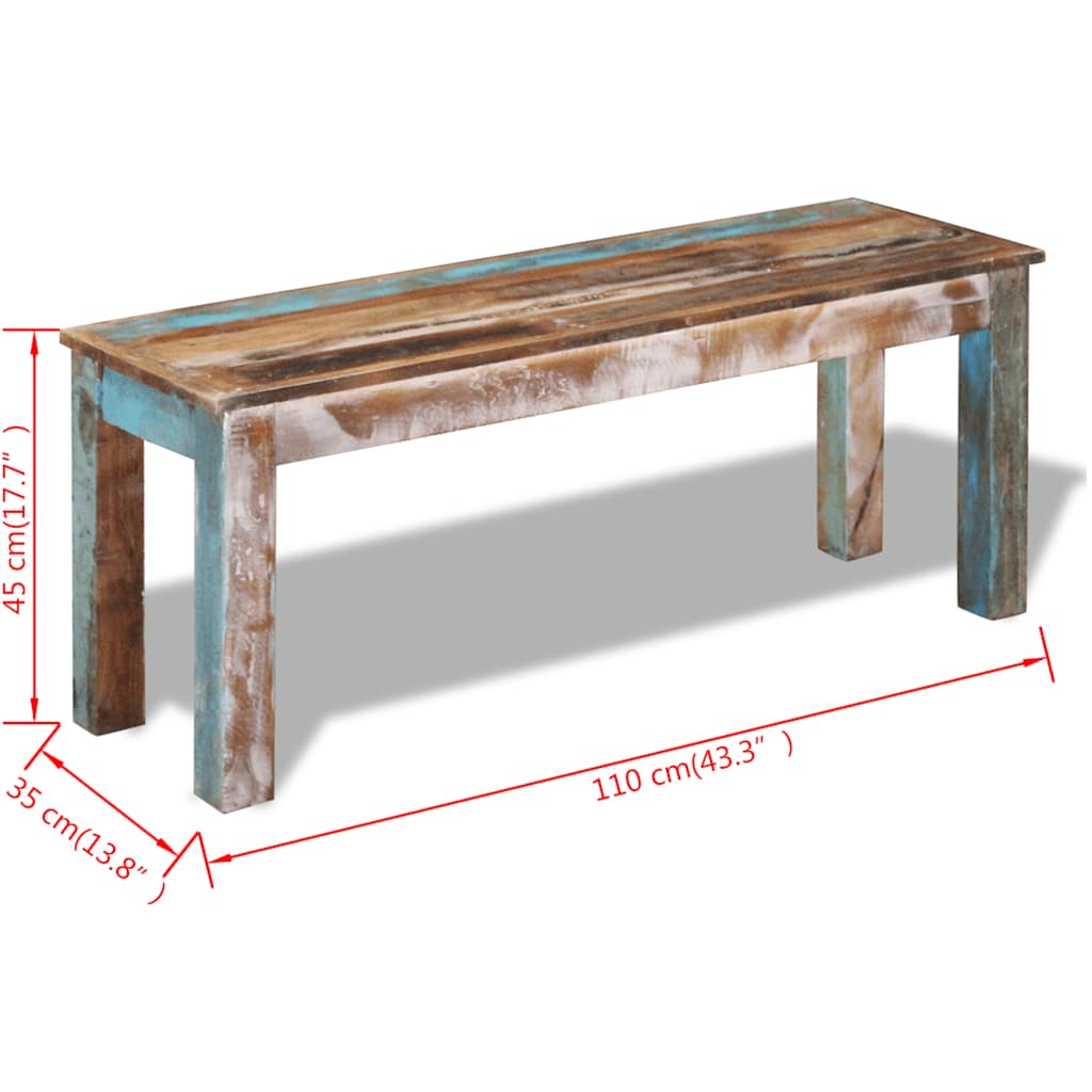Panca in Legno Massello di Recupero 110x35x45 cm | homemem39