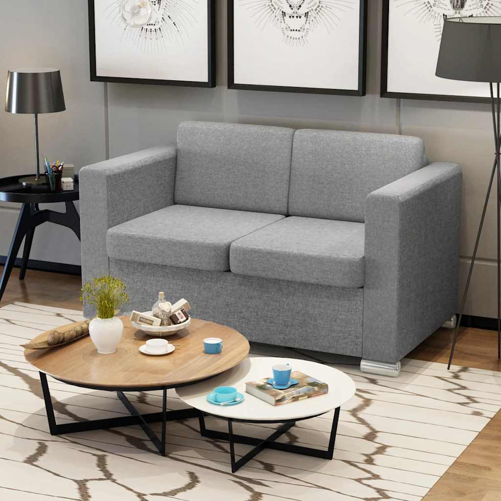 Divano a 2 Posti in Tessuto Grigio Chiaro | homemem39