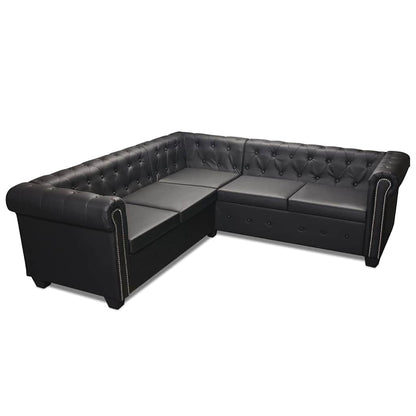 Divano Angolare Chesterfield a 5 Posti Pelle Artificiale Nera | homemem39